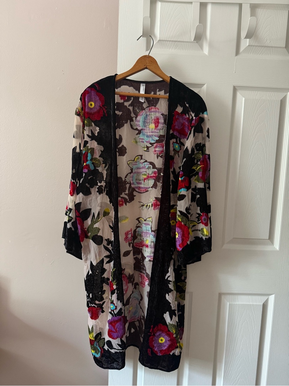 Ba&SH Anthropologie Peyton Floral Sheer Velvet Long Kimono One Size